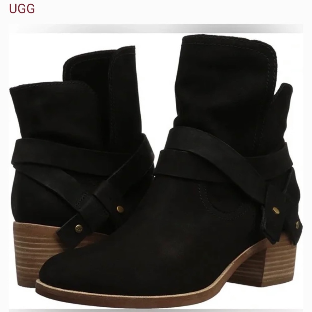 UGG Elora Black Nubuck Suede Booties 8.5 Great Condition!